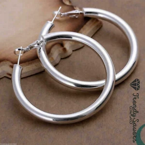 Women's 925 Sterling Silver Filled Big Round Large Hoop Sleeper Earrings #5 - Picture 1 of 6