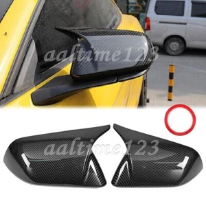 For Ford For Mustang 2015-22 Carbon Fiber M Horn Rearview Side Mirror Cover Caps - Picture 1 of 11