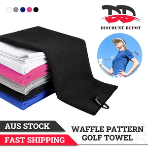 Golf Towel Waffle Pattern Cotton Carabiner Cleaning Towels Club Ball Cleaner - Picture 1 of 13