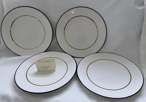 Set Of 4 KATE SPADE NEW YORK  MAKE IT POP DINNER PLATE 10.25"  Black & Gold NEW - Picture 1 of 5
