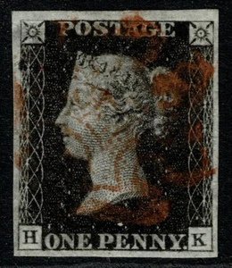 1840 1d schwarze Platte 5 HK 4m STATE ONE fein rot MX große Ränder VFU Kat. £ 375,00 - Bild 1 von 1