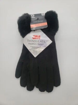 Guantes West Loop 3M Thinsulate para mujer negros de imitación de cuero con ribete de piel - Nuevos con etiquetas Foto 1 de 4