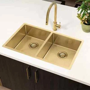 Gold Kitchen Sink, 32'' x 19'' Undermout Doubel Sink For Kitchen, 50/50 Sink - Picture 1 of 8