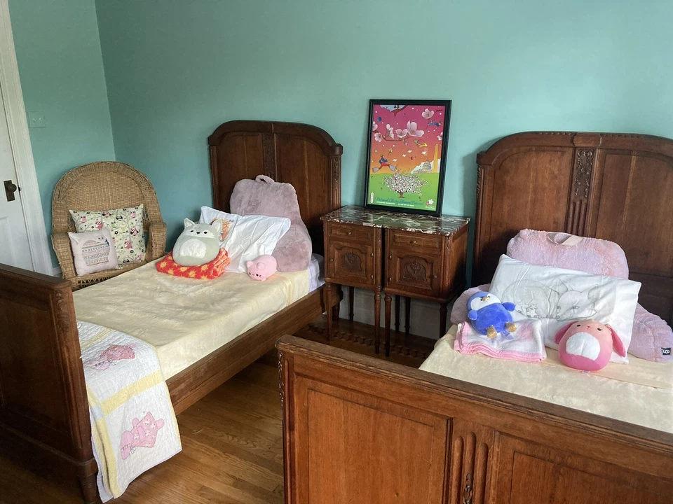 Antique Pair of Hand-Carved Mahogany Twin Size Beds - Image 1 of 4