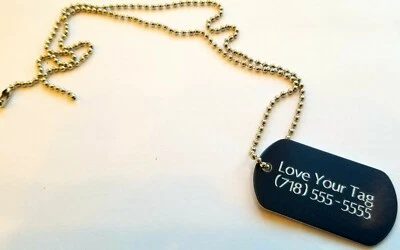 MILITARY STYLE DOG TAGS ID PET TAGS DOUBLE SIDED DIAMOND ENGRAVED w/ CHAIN COMBO - Image 1 of 3