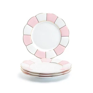 Grace Teaware 8" Pink Gold Scallop Fine Porcelain Dessert Plate Set of 4 - Picture 1 of 2