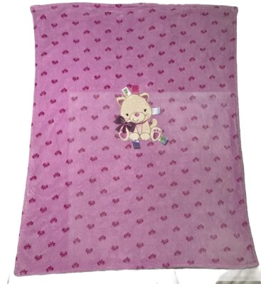 Taggies Baby Blanket Leppard Bows Pink Purple Satin Tags 30"x38" Lovey Clean - Image 1 of 4