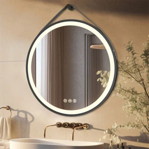 60/70/80cm Round LED Illuminated Bathroom Mirror Makeup Black Belt DimmableLight - Picture 1 of 15