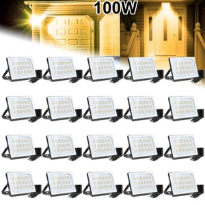 20X 100W LED Flood Light US Plug Warm White Outdoor Spotlight Garden Wall Lamp - Picture 1 of 7