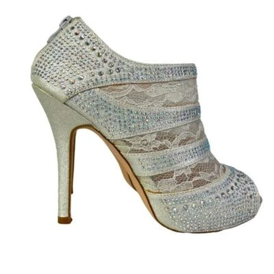 Lauren Lorraine Lace and Silver Embellishment Stiletto Heels Womens Size 9 - Image 1 of 4