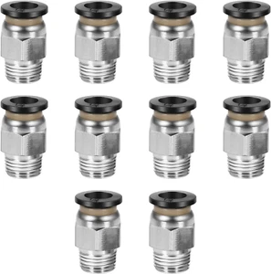 10 Pcs Push-To-Connect Fittings 1/4 Inch Tube OD X 1/8 Inch NPT Thread Pneumatic - Picture 1 of 12