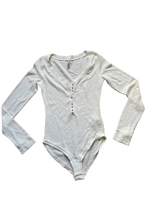 Free People S NUEVO Body Top Peluche Tejido Térmico Mangas Largas Blanco Crema Foto 1 de 4