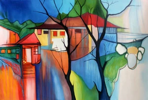 Modern Abstract Landscape Canvas Art - Home Decor Wall Art Print Poster Painting - Picture 1 of 7