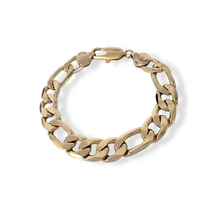 12mm Figaro Curb Bracelet 9ct Gold XP 9inch Length - Picture 1 of 5