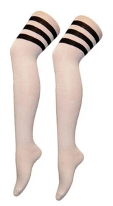 Overknee Socken Baumwolle hoher Oberschenkel 3 Streifen Schiedsrichter OTK Socken UK Größe 4-6 - Bild 1 von 10