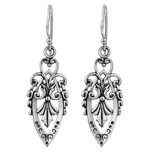 Exquisitos pendientes colgantes de plata esterlina estilo victoriano con flor de lis - Imagen 1 de 4