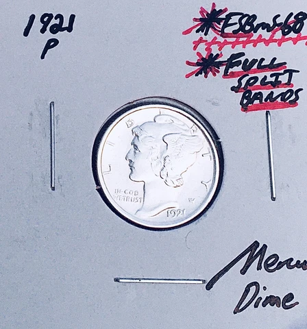 1921-P Mercury Dime, FULL Split Bands, Superb Gem BU++ FSB, RARE This Nice! E2 Cover
