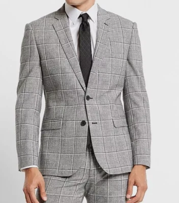 CHAQUETA DE TRAJE NUEVA EXPRESS EXTRA DELGADA NEGRA BLANCA A CUADROS MEZCLA DE LANA TALLA 36R Foto 1 de 4