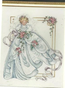 Janlynn DAMA EN VESTIDO CON FLORES ROSAS, kit de punto contado #125-117 ¡RARO! - Imagen 1 de 4