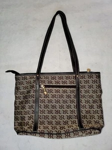 Rioni Signature Ash Brown Cavas and Leather Classic Shoulder Bag/Tote HG-50218 - Picture 1 of 5