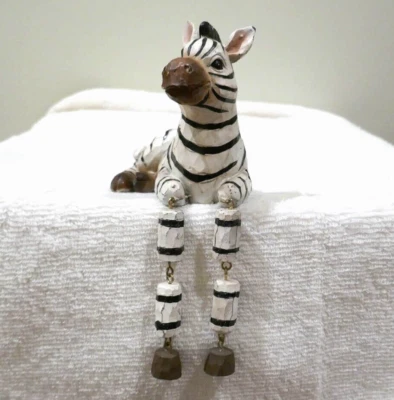 Lying Zebra Shelf Sitter Jointed Swinging Legs Homeview Design White Black Resin - Image 1 of 4