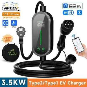 AFEEV Type2 Portable EV Charger 3.5KW 16A Type1 Electric Car Charger EVSEWallbox - Picture 1 of 24