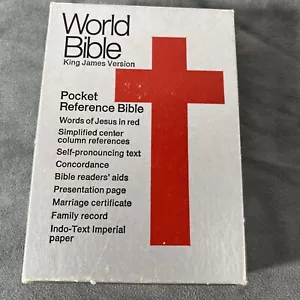World KJV Pocket Reference Bible Black Genuine Leather VG in Box! 886C - Foto 1 di 18