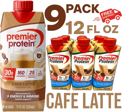 Premier Protein Shake Café Latte  9 PACK 30G Protein 11 OZ Energy Immune Support - Image 1 of 3