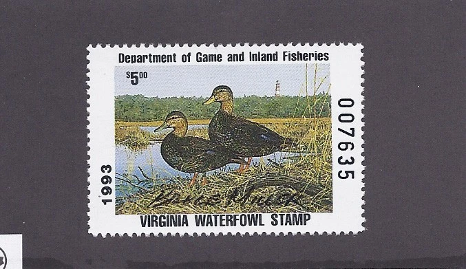 VIRGINIA    VA6  WATERFOWL DUCK STAMP  1993  MNH  PRISTINE ARTIST SIGNED - Image 1 of 1