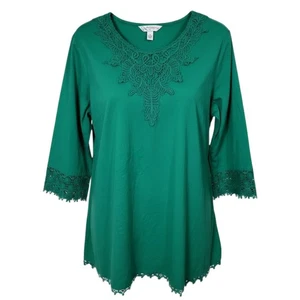 Krazy Kat Häkelbesatz Bluse Boho bestickt Tunika Top Gr. Large grün - Bild 1 von 9