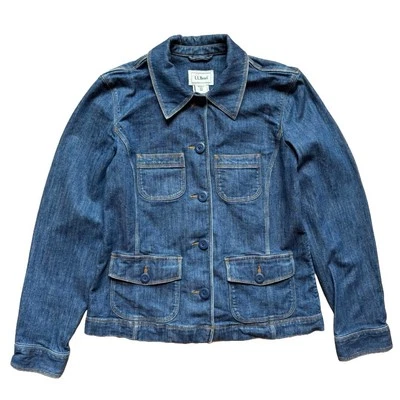 Chaqueta Blazer LL Bean Denim Jean Mujer Talla XS Azul Abotonada Elastizada Foto 1 de 4