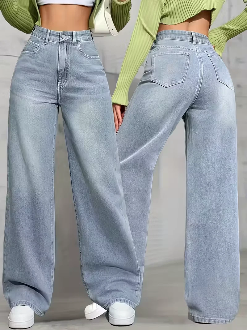 SL1 Damen High-Waist Jeggings – Jeans-Look Leggings Mit Print, Hoher Bund, Stretch, Einheitsgröße