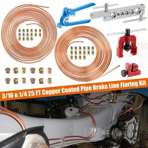 3/16 + 1/4 25FT Copper Brake Line + Flaring Tools + 44 Nuts Fittings Repair Kit - Picture 1 of 14