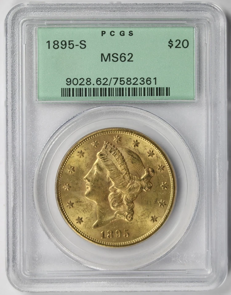 Золотой двойной орел с головой Свободы 1895-S $20 MS 62 PCGS OGH - Изображение 1 из 4