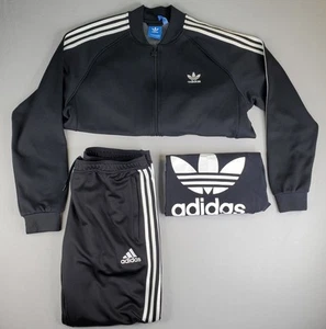 3pc Adidas Tracksuit Mens XL Black Three Stripe Jacket Pants T Shirt Trefoil - Picture 1 of 24