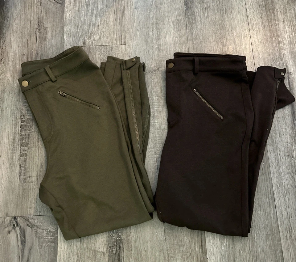 2 Pairs Leggings Sz 8 Lisa Rinna Pants Stretch brown and green Zippers A267488 - Image 1 of 4