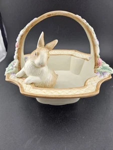 Fitz & Floyd Essentials Bunny Basket Ceramic Easter Spring Floral Handle 8" - Picture 1 of 7