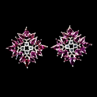 925 Orecchini Argento Sterling Pera Rodolite Acquamarina Naturale Gemma Gioiello - Immagine 1 di 4