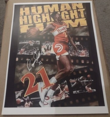 DOMINIQUE WILKINS HAWKS 8.5x11 ULTRA PREMIUM GLOSSY WALL/LOCKER COLOR ART POSTER - Image 1 of 4