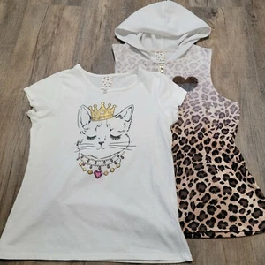 Belle Du Jour Girls XL 2 Pc Set Cat Princess Vest & Cat Princess Tshirt Leopard - Picture 1 of 12