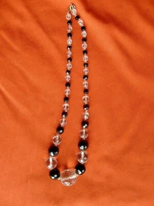 Vintage 18" abgestufte Facettenschliff klare & schwarze Kristall Halskette  - Bild 1 von 7