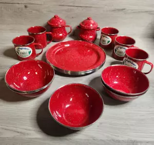 GSI Outdoor Enamelware 17 Piece Set For 5 Camping Cabin Outdoors Red - Picture 1 of 9