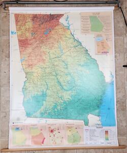 VTG 1986 Nystrom Georgia The Peach State Pull Down Map Classroom Map 38” X 48” 