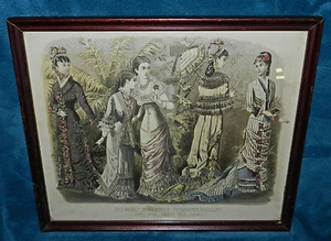 NICE ANTIQUE VINTAGE FRAMED VICTORIAN ENGRAVING PRINT OF SOME LOVELY LADIES - Picture 1 of 5