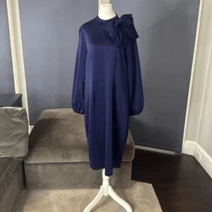 Midi-Bleistiftkleid Damen dunkelblau Langarm mit Schleifendetail Gr. XL NEU - Bild 1 von 15