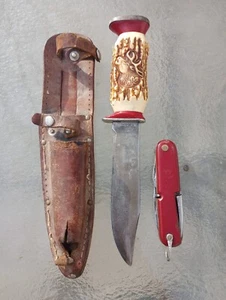 Decora Solingen Knife DBGM 2 Knife Set Germany Leather Sheath Moose Head (Scout) - Picture 1 of 6