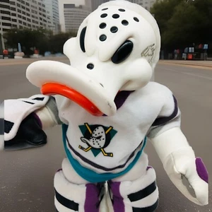 Vtg Anaheim Mighty Ducks Hockey Goalie Wild Wing Plush Stuffed NHL Toy Signed - Picture 1 of 6