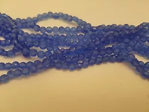Frosted Glass Flat Round Faceted Bead, Blue, 6x3~4mm, Hole 1mm Qty 50 - Picture 1 of 5