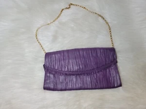 Elie Tahari Gold Chain Purple Lambskin Leather Patricia Clutch Purse Crossbody - Picture 1 of 7
