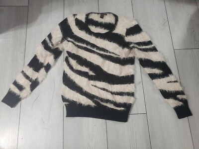 INC Furry black white stretch zebra winter sweater sz large Foto 1 de 4
